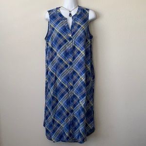 J Jill Sleeveless Plaid V Neck Dress Sz M